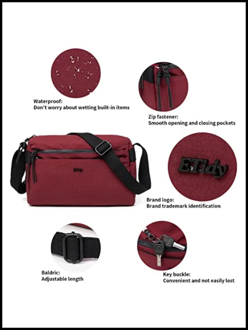 Nylon Waterproof Lightweight Casual Crossbody Hobo Bag with Zipper Pockets